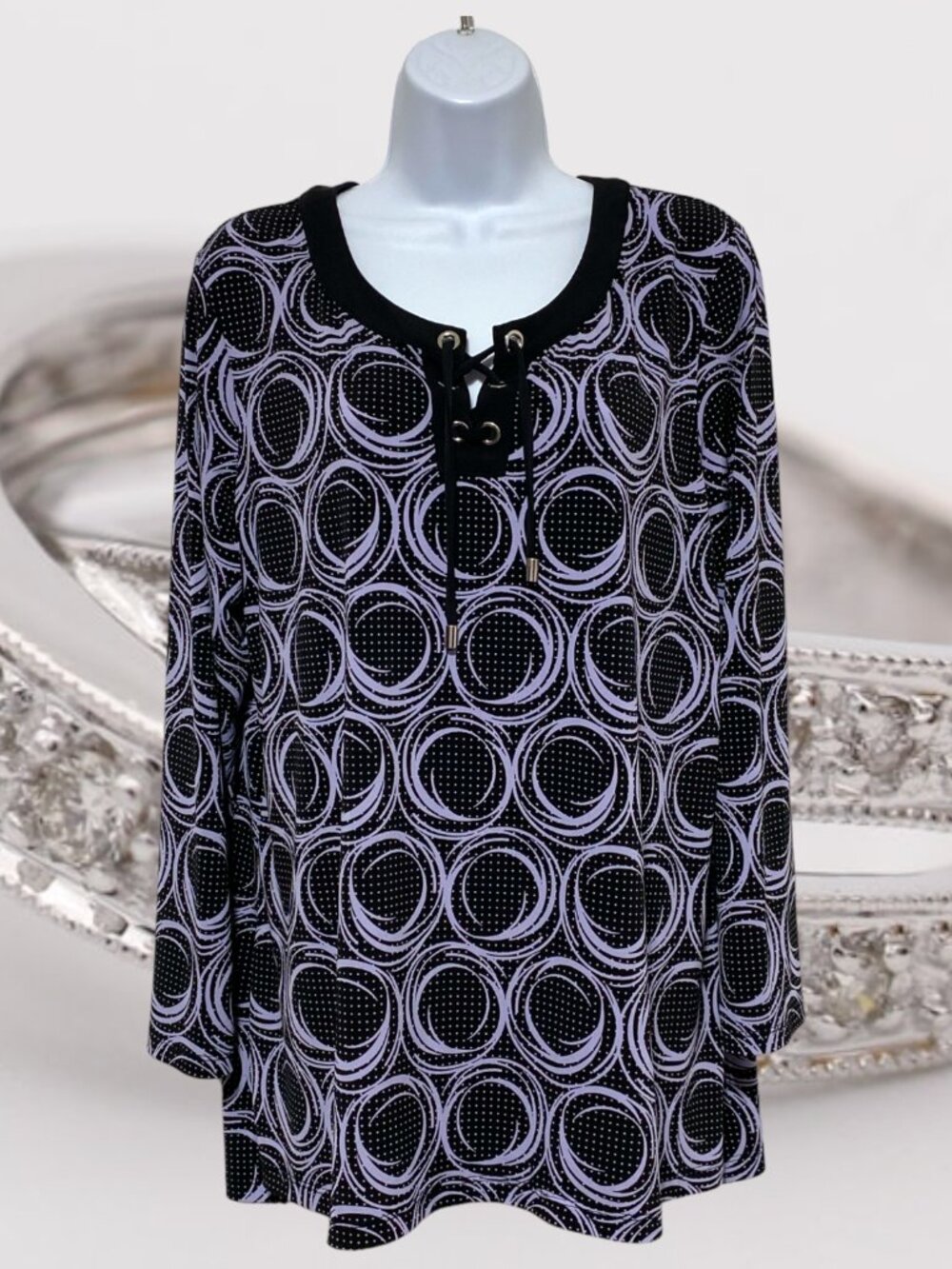 Christopher & Banks-Women's Petite XL Pullover Top Long Sleeve Tie Neckline